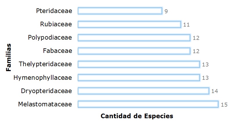 Familias de plantas vasculares nativas más diversas en la Isla del Coco
