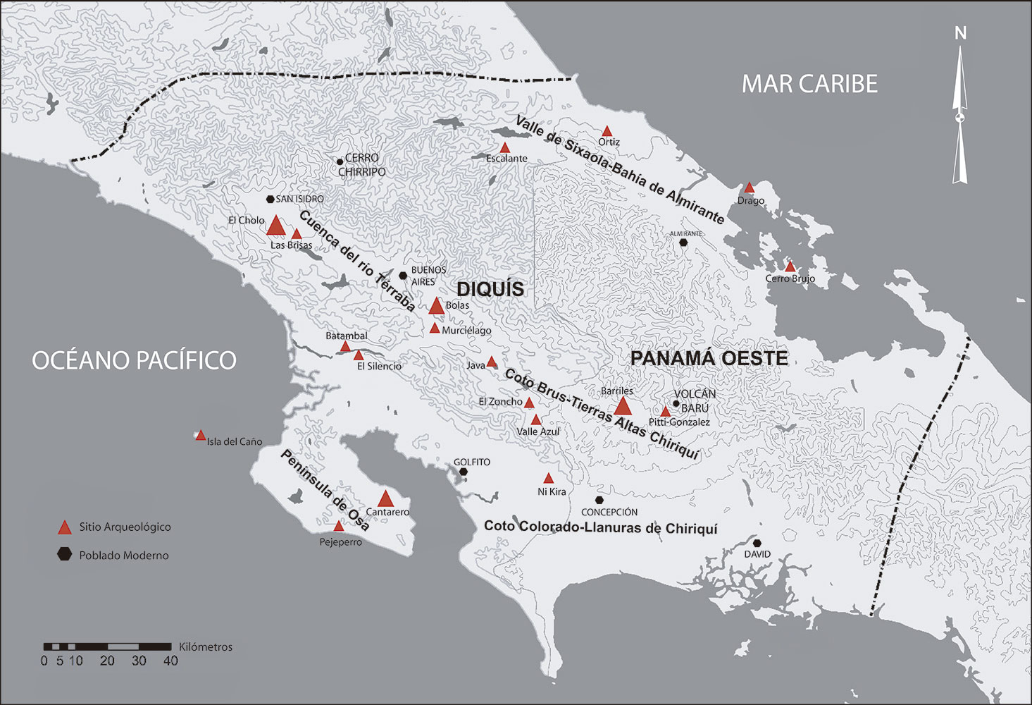 Sitios principales del período Aguas Buenas, Gran Chiriquí (Dibujó Ronny Jiménez)