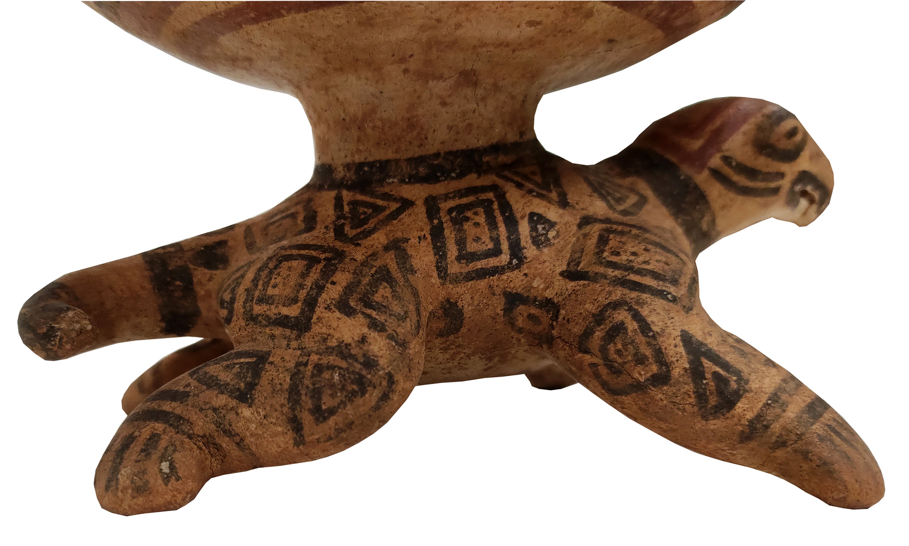 Artefacto 75. Detalle de los motivos decorativos representados en el cuerpo de la tortuga. Fotografía DAH, MNCR.