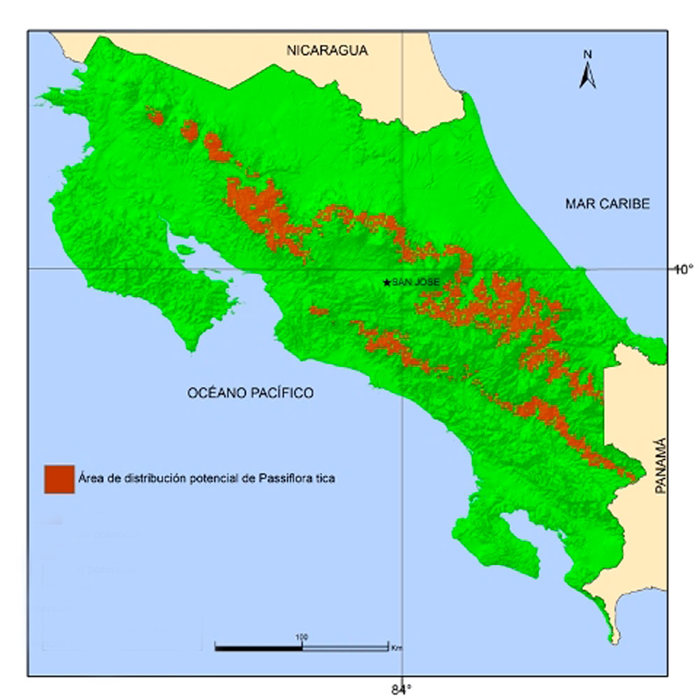 Distribución geográfica de Passiflora tica